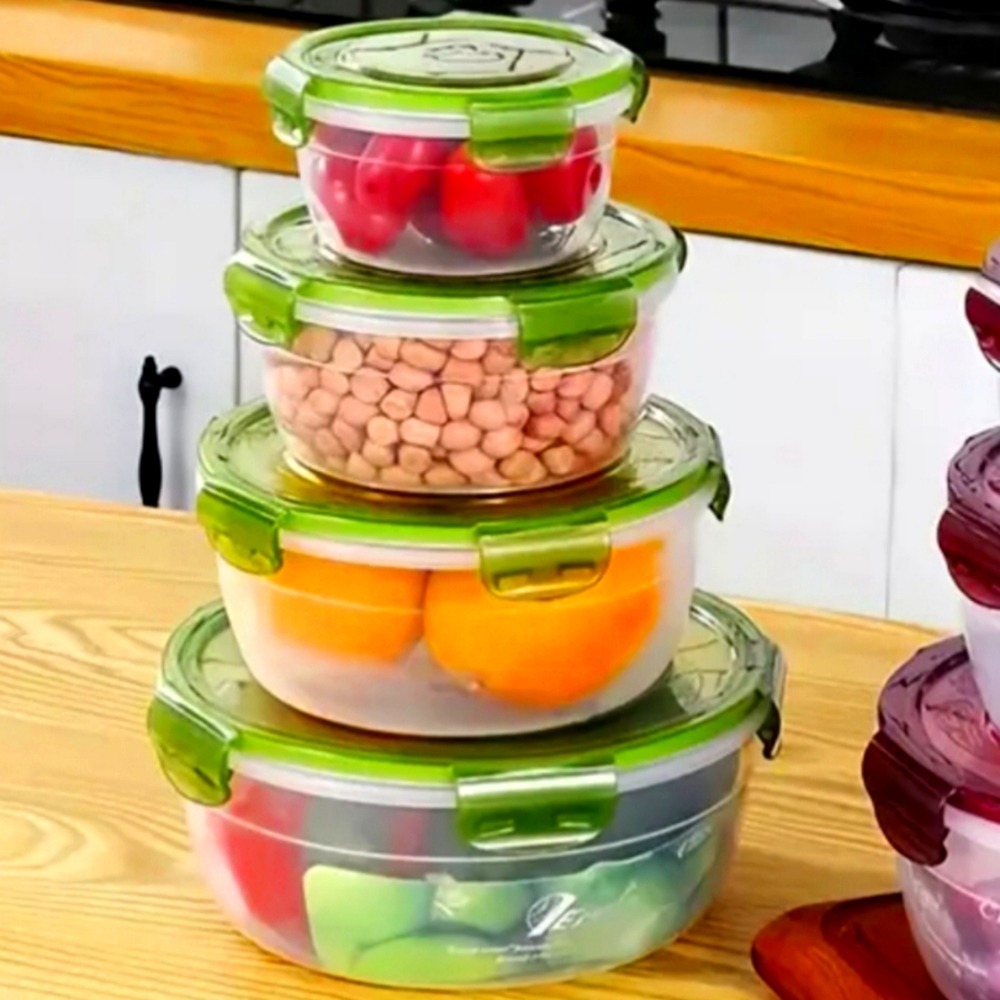 4 Green Mixing Bowls w/Lid